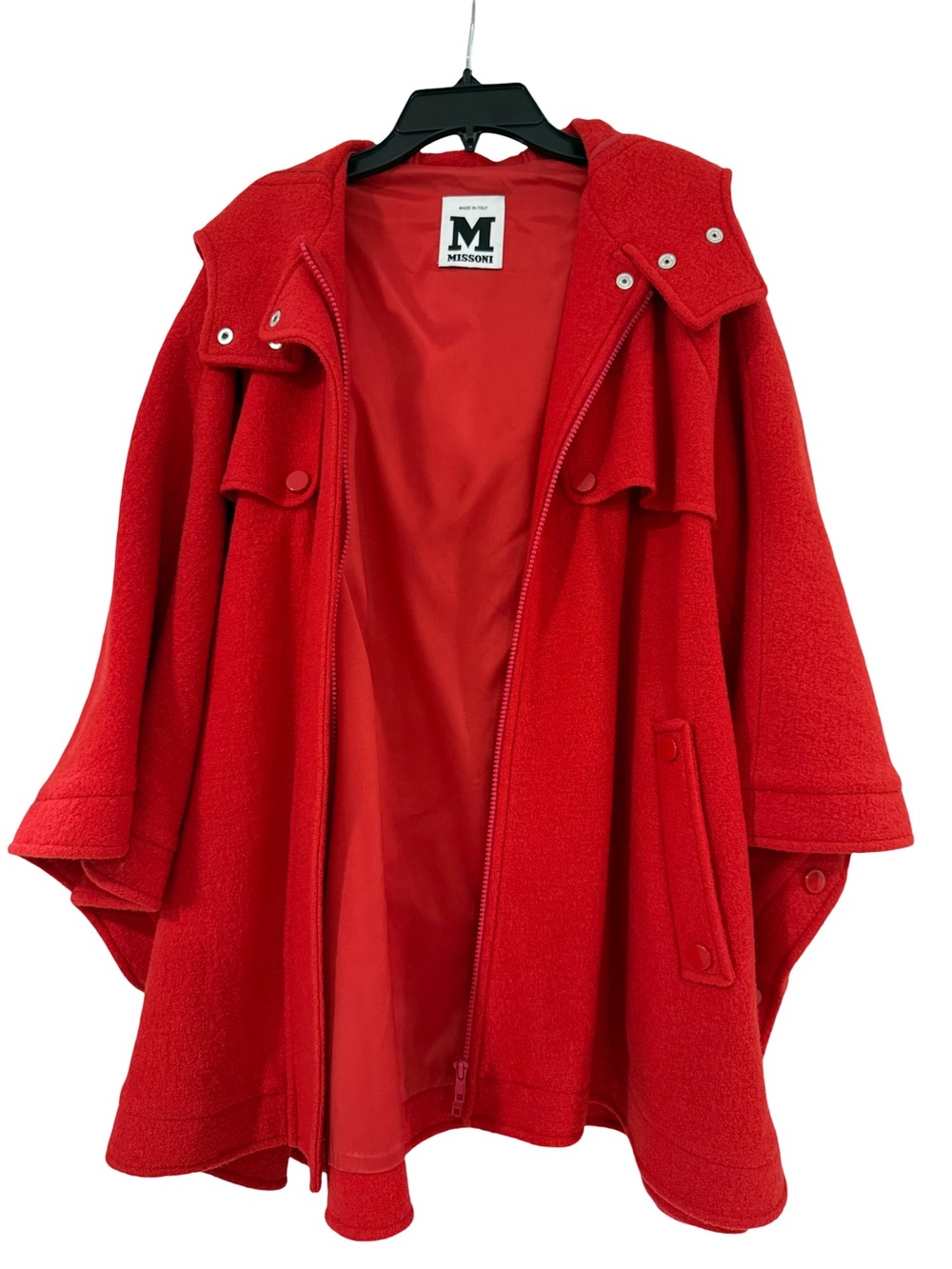 M by Missoni Vibrant Red Hooded Wool-Blend Cape